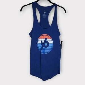 NEW YogaSix Women’s Blue Racerback Yoga Tank Top Patriotic Graphic Large